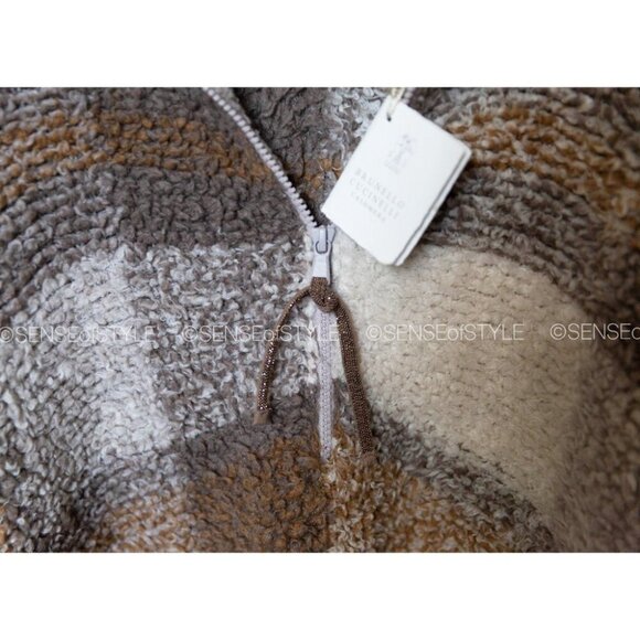 Brunello Cucinelli Cashmere Knit Hooded Poncho Top Sweater Fleecy Teddy Size S - Picture 7 of 9
